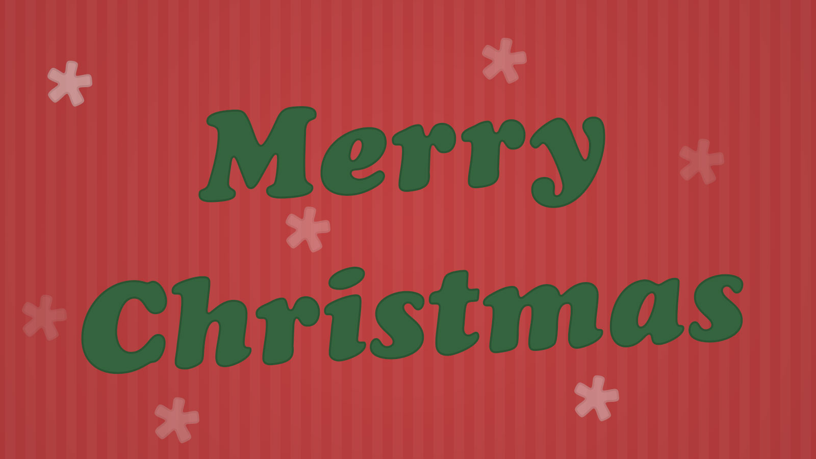 Merry Christmas text over a red striped background with snow flakes.