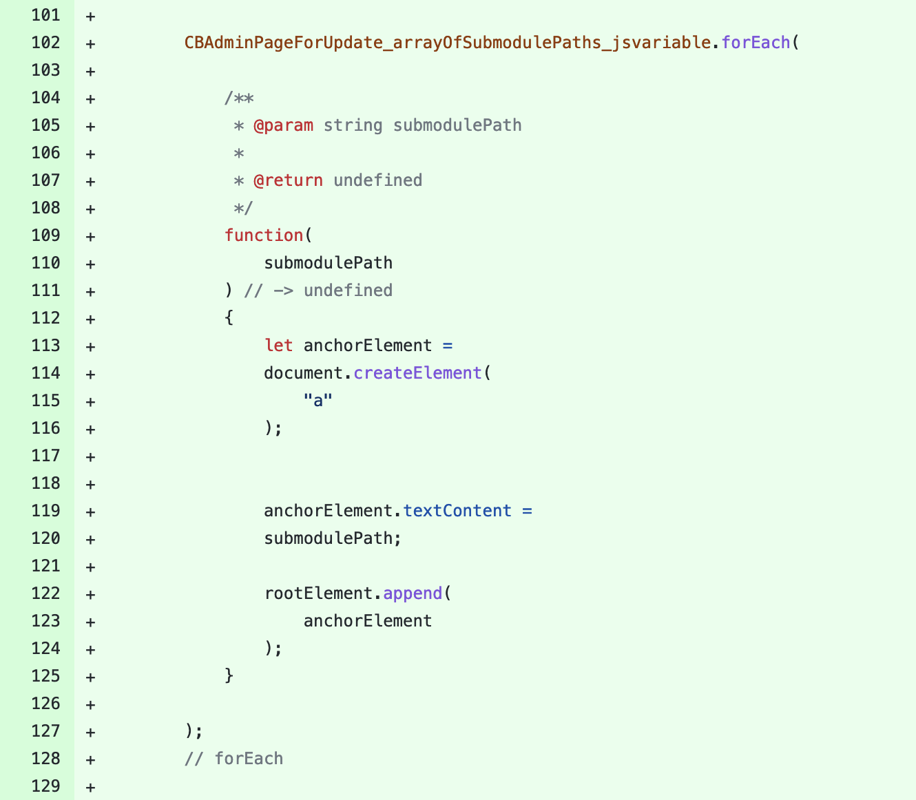 JavaScript showing a nicely formatted function be passed into a forEach loop.
