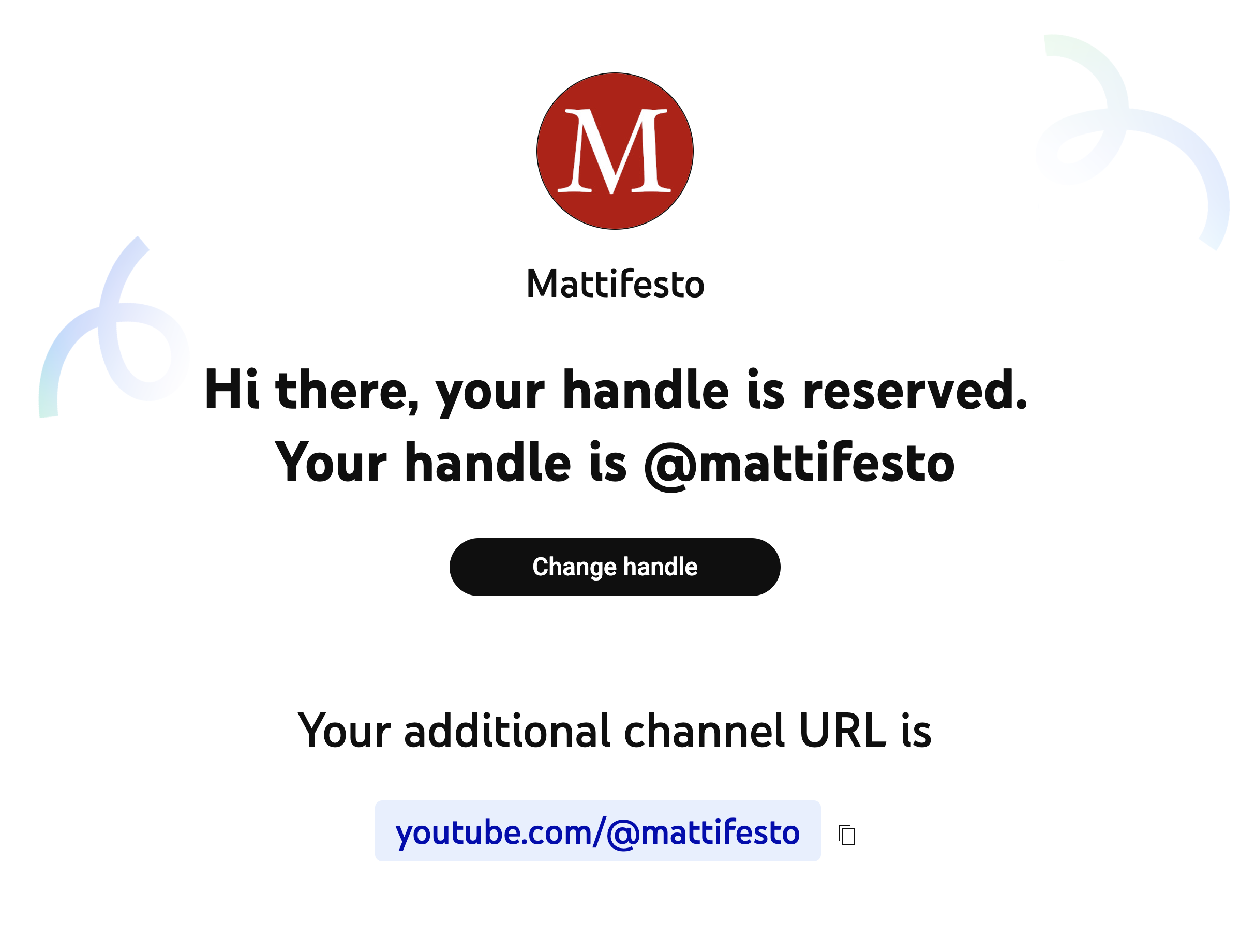 YouTube handle selection web page for Mattifesto