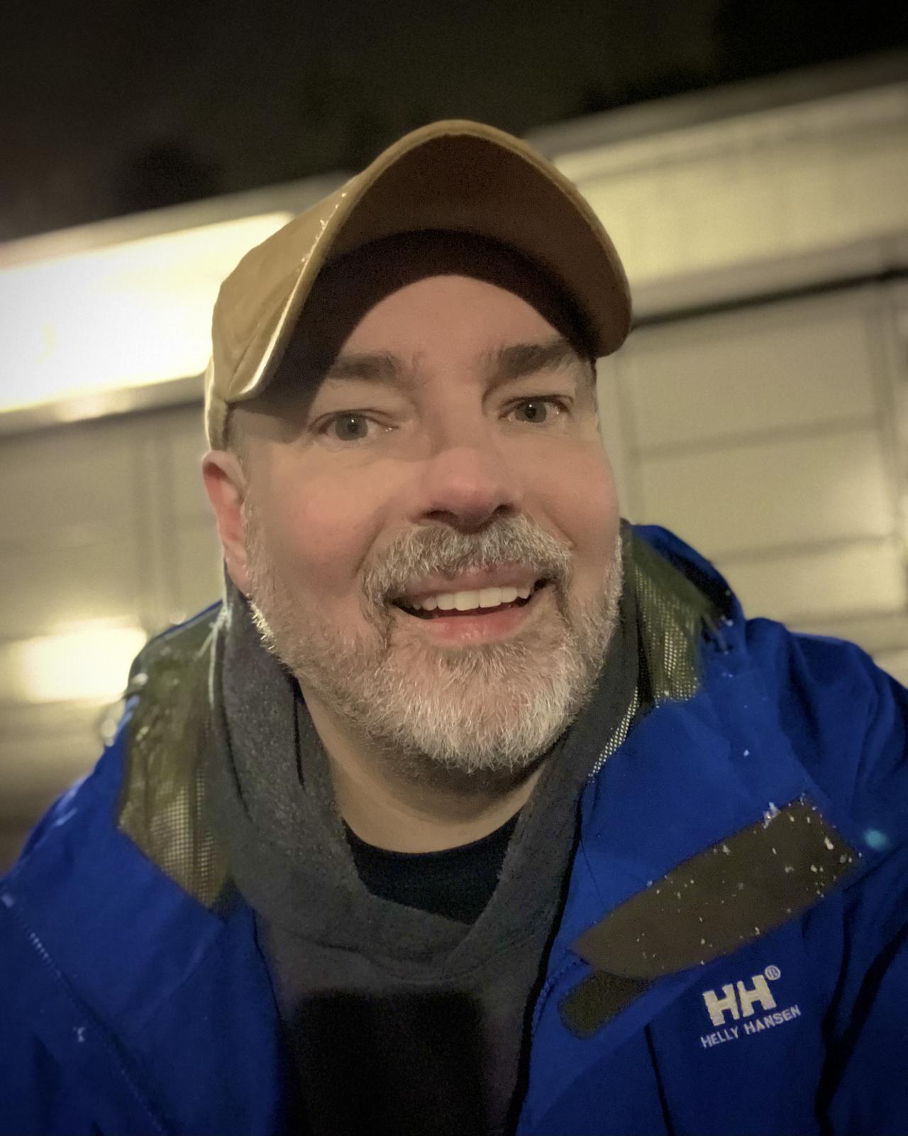 Matt Calkins putting on a happy face while the Bellevue Washington weather is freezing.