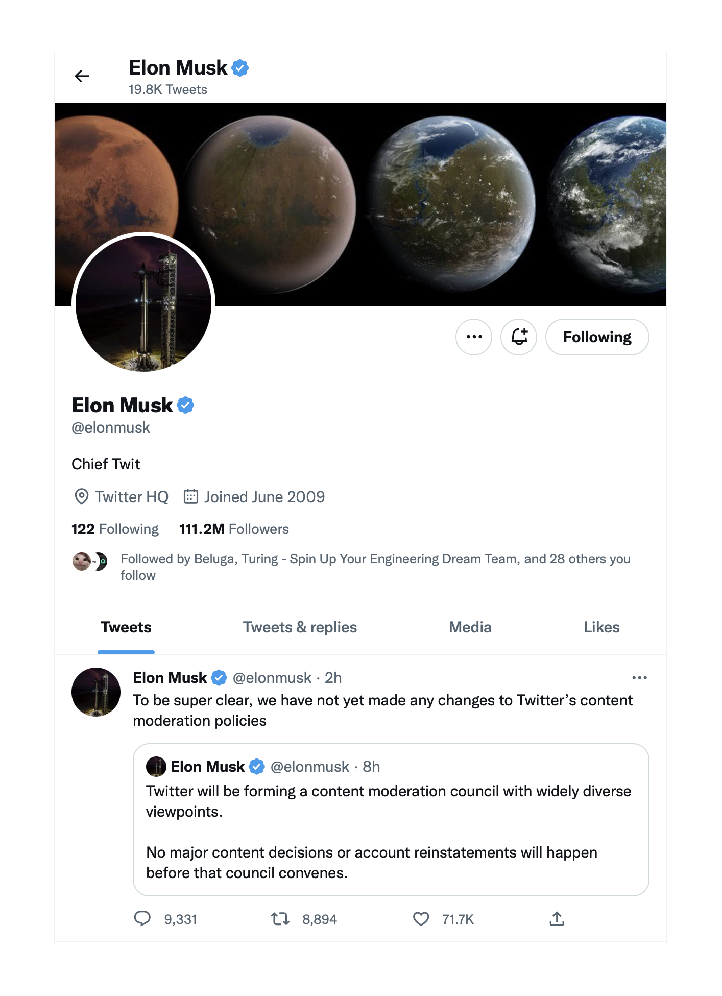 Elon Musk's Twitter Profile